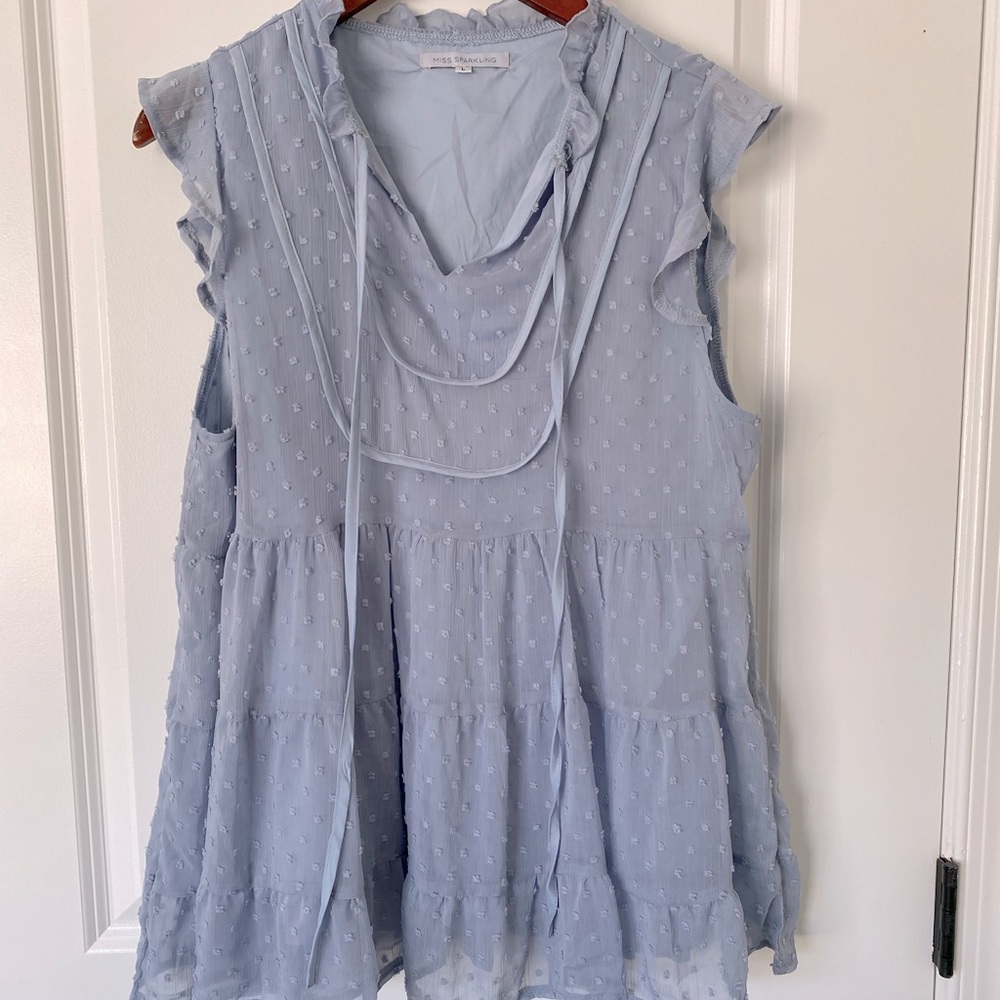 Powder Blue Ruffle Baby Doll Top - Size Large
